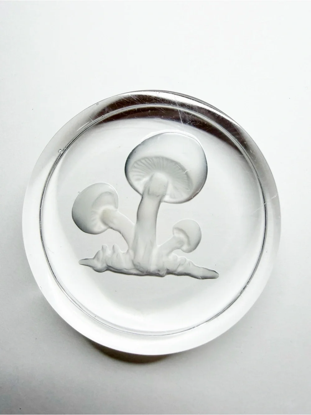 Vintage Val St Lambert Mushroom Clear Glass Paperweight